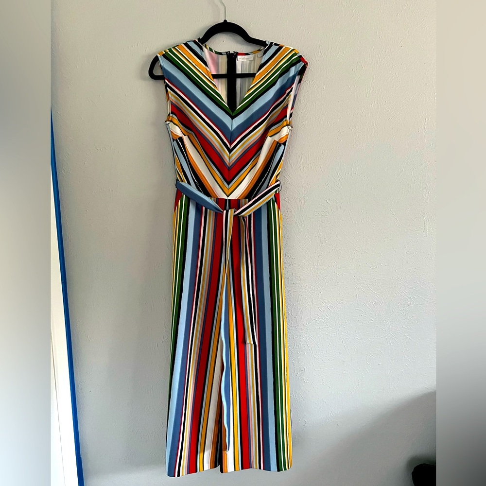 Stripe V-neck Culotte Jumpsuit